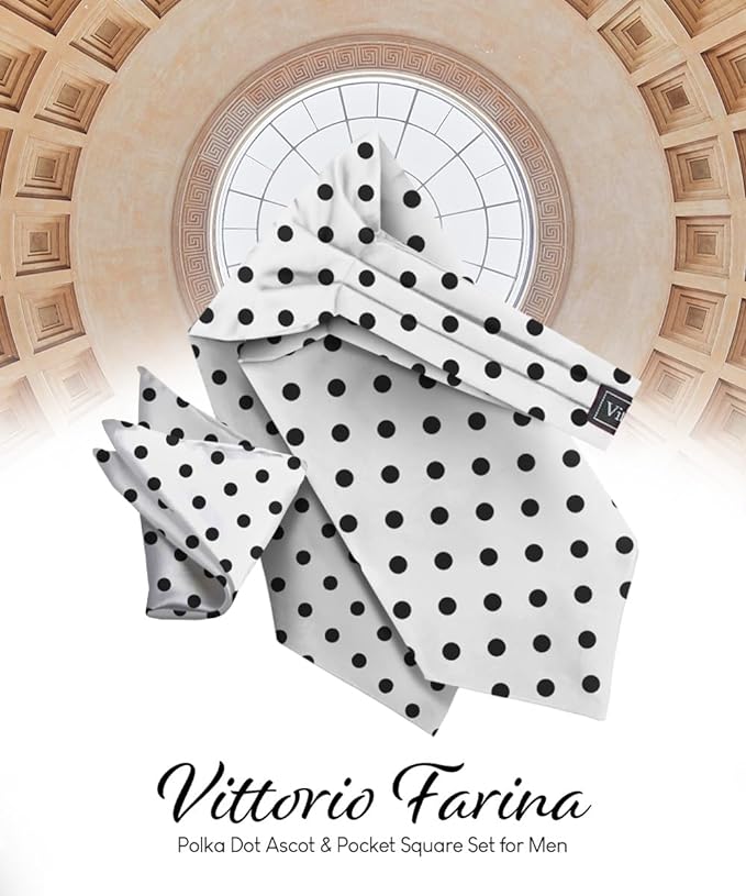 Vittorio Farina Men's Polka Dot Satin Ascot & Pocket Square
