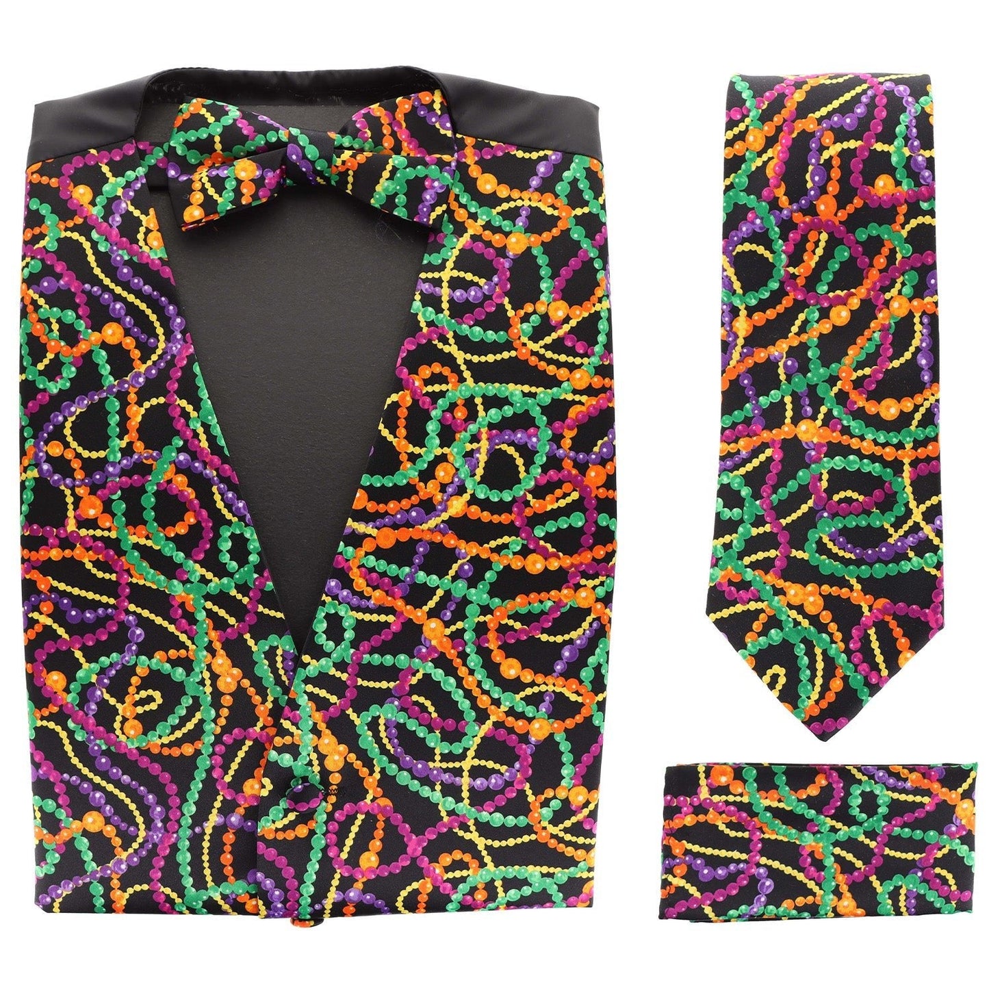 Vittorio Farina Men's Mardi Gras Satin Vest, Necktie, Bow Tie and Pocket Square Set