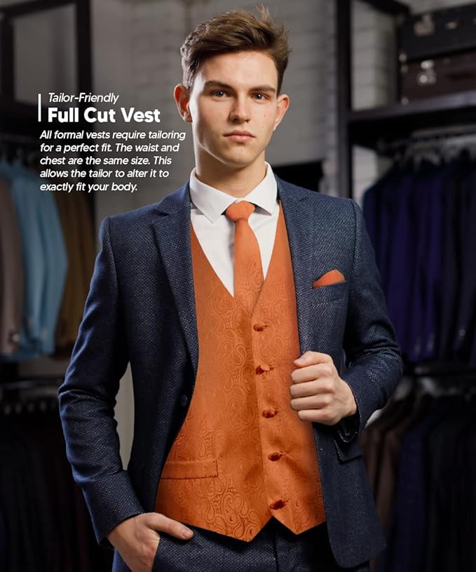 Vittorio Farina Men's Woven Paisley Vest, Necktie, Bow Tie and Pocket Square Set (Black Back)