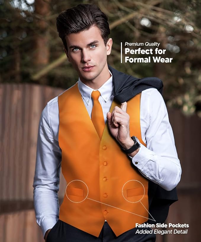 Vittorio Farina Men's Satin Vest, Necktie, Bow Tie and Pocket Square Set (White Back)