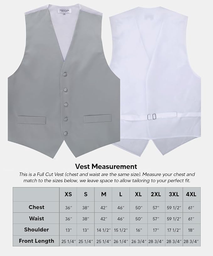 Vittorio Farina Men's Satin Vest, Necktie, Bow Tie and Pocket Square Set (White Back)