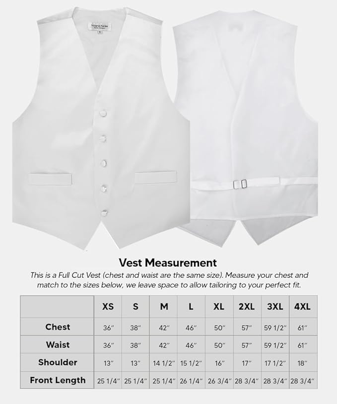 Vittorio Farina Men's Satin Vest, Necktie, Bow Tie and Pocket Square Set (White Back)