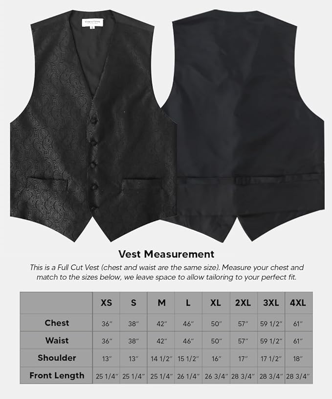 Vittorio Farina Men's Woven Paisley Vest, Necktie, Bow Tie and Pocket Square Set (Black Back)