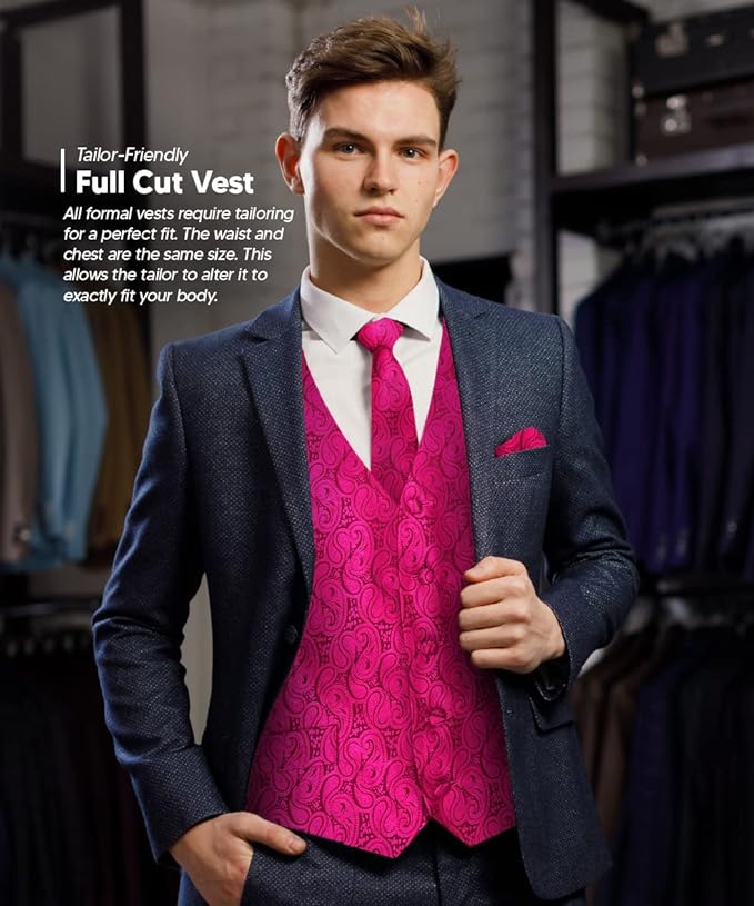 Vittorio Farina Men's Woven Paisley Vest, Necktie, Bow Tie and Pocket Square Set (Black Back)