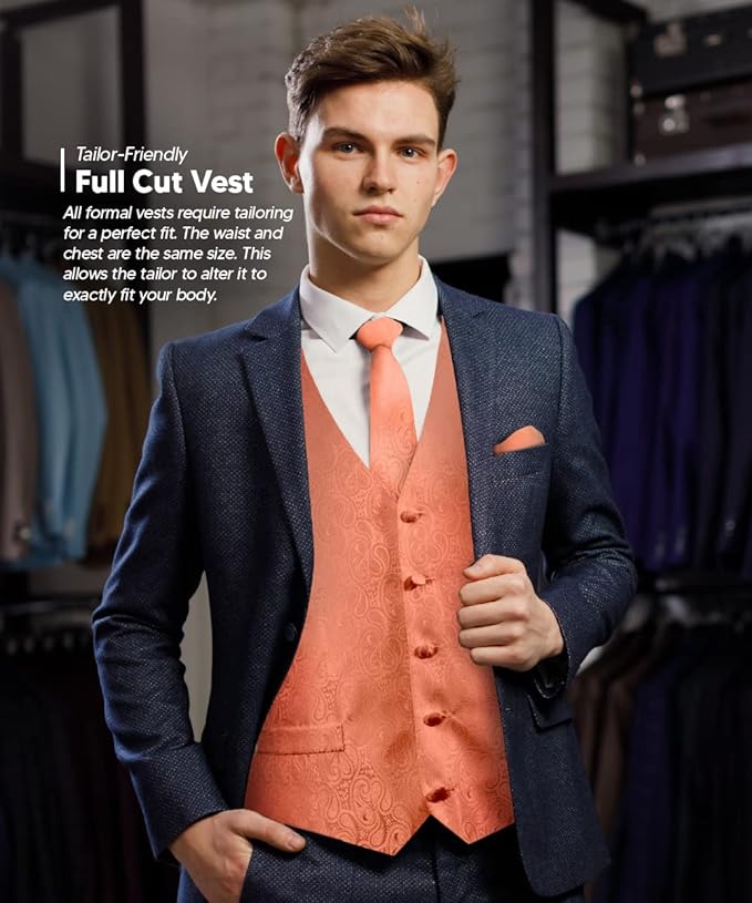 Vittorio Farina Men's Woven Paisley Vest, Necktie, Bow Tie and Pocket Square Set (Black Back)