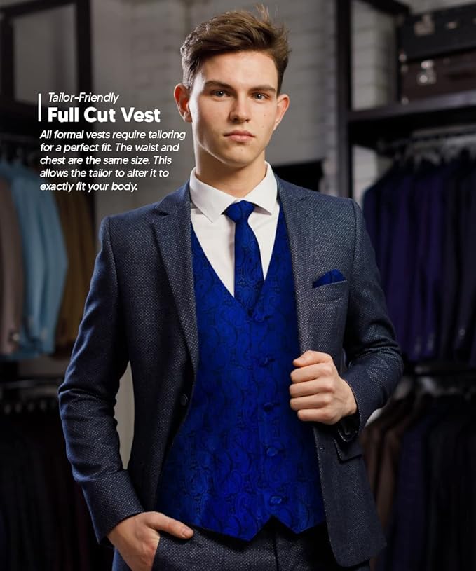 Vittorio Farina Men's Woven Paisley Vest, Necktie, Bow Tie and Pocket Square Set (Black Back)