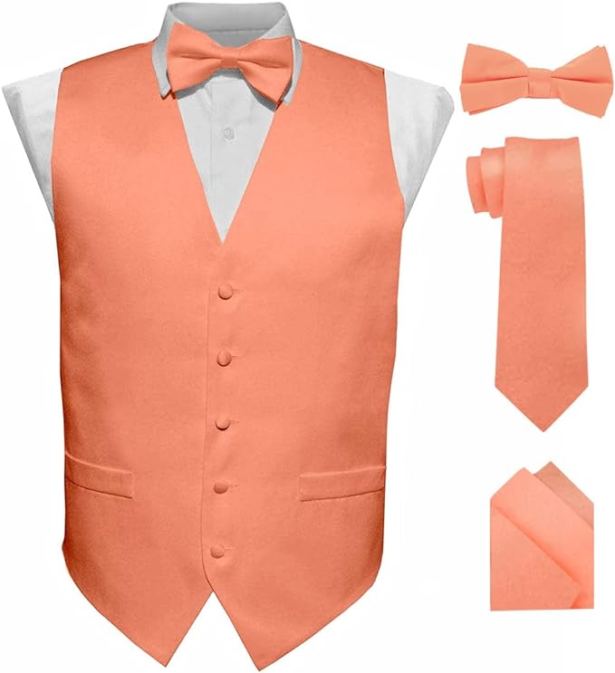Vittorio Farina Men's Satin Vest, Necktie, Bow Tie and Pocket Square Set (Black Back)
