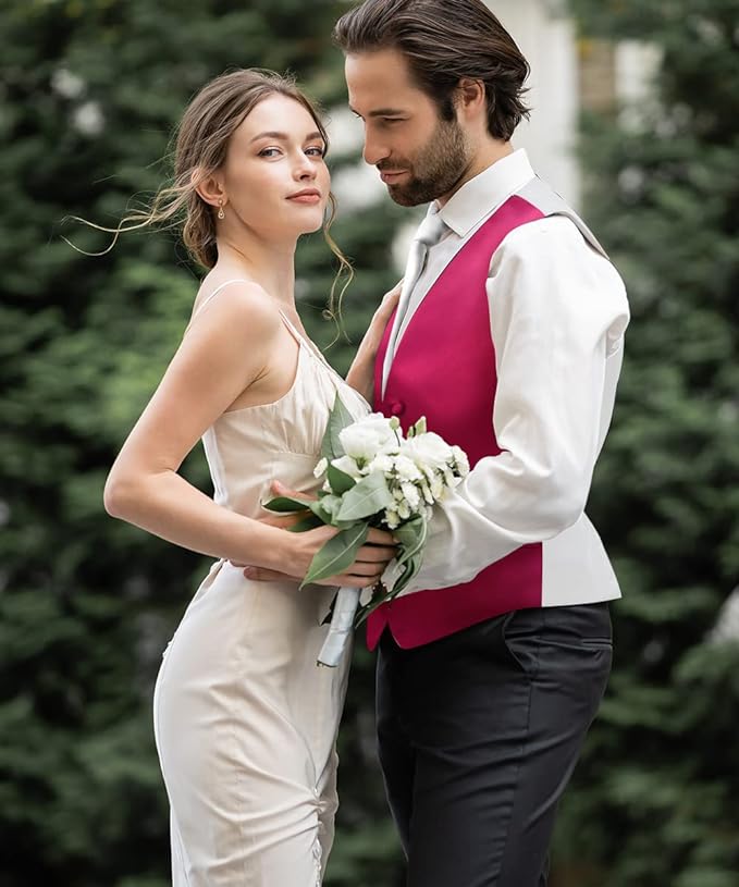 Vittorio Farina Men's Satin Vest, Necktie, Bow Tie and Pocket Square Set (White Back)