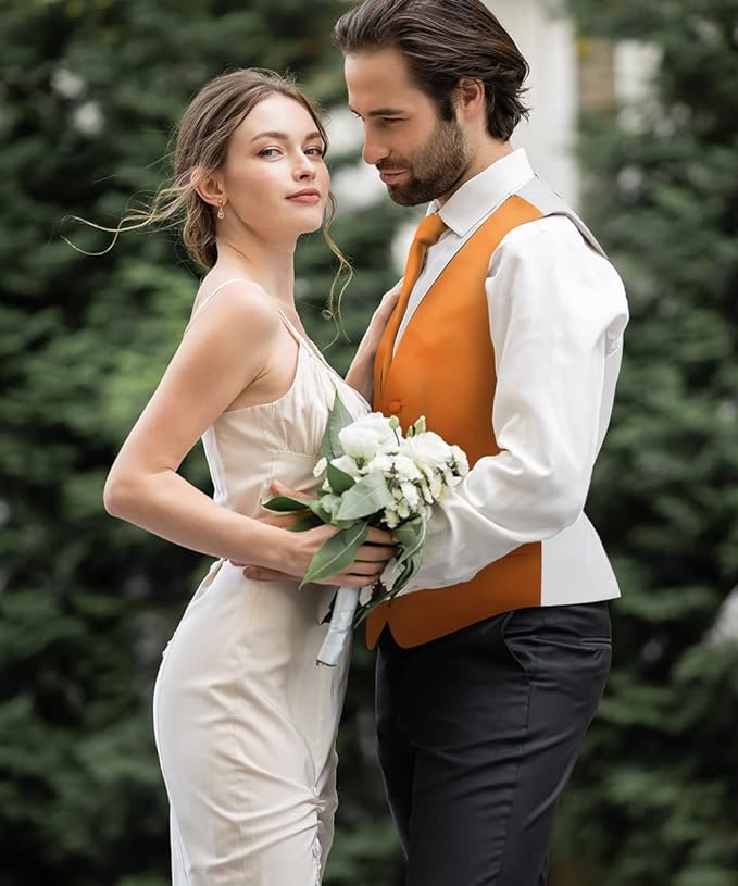 Vittorio Farina Men's Satin Vest, Necktie, Bow Tie and Pocket Square Set (White Back)