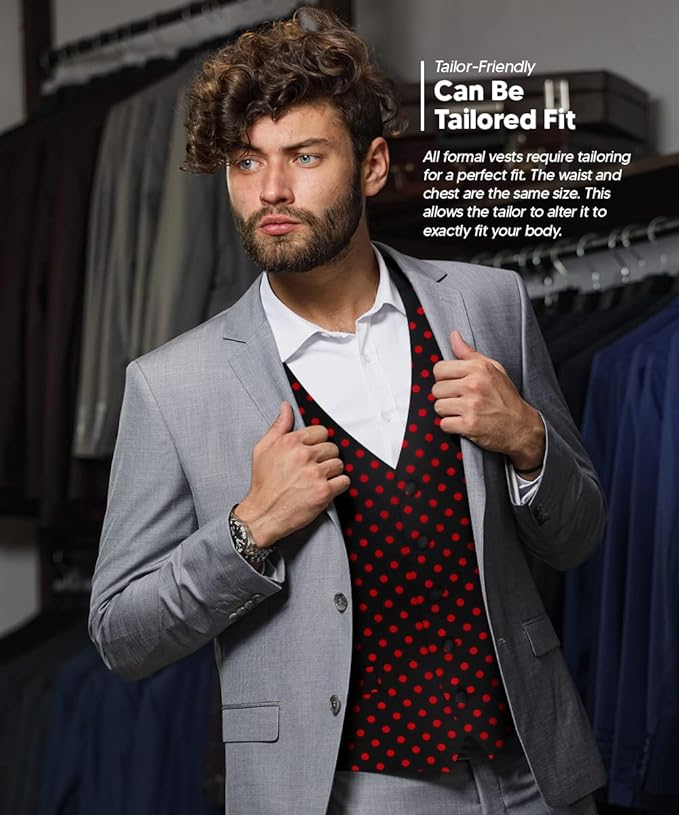 Vittorio Farina Men's White and Black Dot Polka Dot Vest, Necktie, Bow Tie and Pocket Square Set